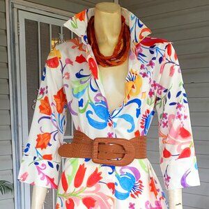 LOST CREEK Printed Midi, Bright Floral Shirt Dress